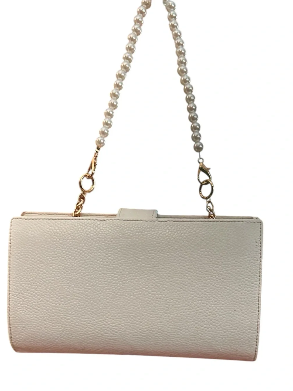 CHANEL Cream Leather CC Logo Snap Wallet
